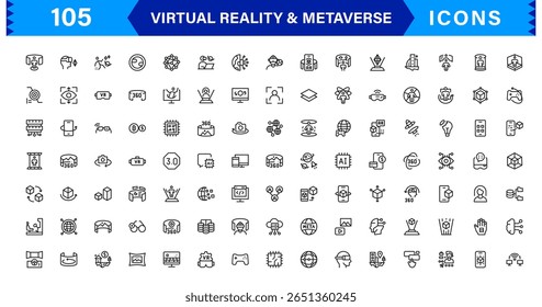 VR versátil e ícones metaversos. Gráficos de última geração para realidade aumentada, mundos virtuais e interação digital