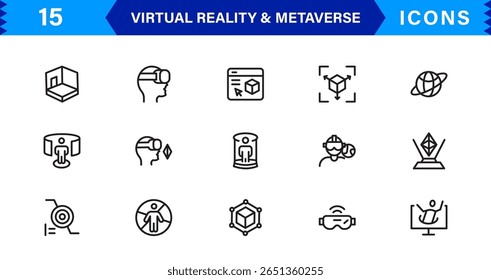 VR versátil e ícones metaversos. Gráficos de última geração para realidade aumentada, mundos virtuais e interação digital