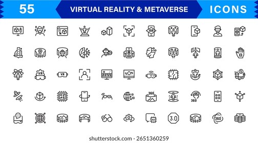 VR versátil e ícones metaversos. Gráficos de última geração para realidade aumentada, mundos virtuais e interação digital