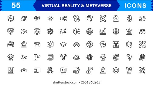 VR versátil e ícones metaversos. Gráficos de última geração para realidade aumentada, mundos virtuais e interação digital