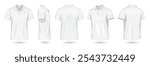 Versatile white polo shirts mockup design realistic vector illustration set. Casual attire with copy space 3d models on white background