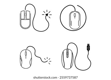 Versatile Wired Computer Mouse Vectors for All Types of Digital Content, computer mouse, mouse clipart, computer accessories, tech gadgets, minimalist mouse design, tech clipart, minimalist design