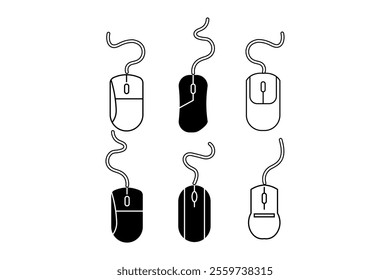 Versatile Wired Computer Mouse Vectors for History and Technology Themes, computer mouse, mouse clipart, computer accessories, tech gadgets, minimalist mouse design, tech clipart, minimalist design