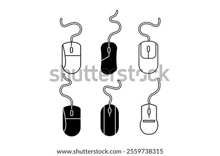 Versatile Wired Computer Mouse Vectors for History and Technology Themes, computer mouse, mouse clipart, computer accessories, tech gadgets, minimalist mouse design, tech clipart, minimalist design