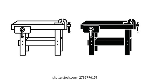 A versatile workbench illustration in two styles perfect for DIY projects carpentry and maker spaces. Ideal for workshop branding.
