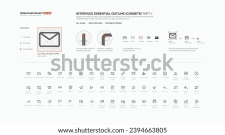 VERSATILINE PROJECT No. 004 -  Interface essential outline icon sets - Part 4. Designed for versatile use cases. Comply with any OS and Web standards. Must-have icons for web and mobile app UI UX. 