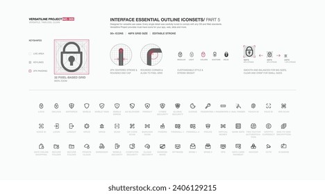 VERSATILINE PROJECT No. 005 -  Interface essential outline icon sets - Part 5. Designed for versatile use cases. Comply with any OS and Web standards. Must-have icons for web and mobile app UI UX. 