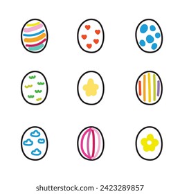 Version 1.Set of cute easter egg cartoon in various pattern on white background.Spring season collection.Baby graphic.Kawaii.Vector.Illustration.