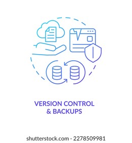Control de versiones y copia de seguridad icono de concepto de degradado azul. Prevención de la pérdida de datos. Copiar archivos. Ilustración de línea delgada de idea abstracta de seguridad de la información. Dibujo de contorno aislado. Se usa una fuente Myriad Pro-Bold