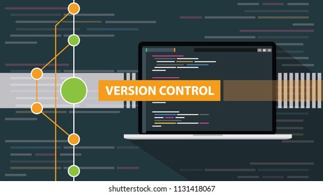 version control git programming script development with laptop and line vector illustration