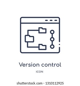 icono de control de versiones de la colección de esquemas de tecnología. Icono de control de versión en línea delgada aislado en fondo blanco.