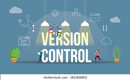 version control technology git code programming with modern icon and team developer people
