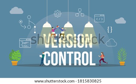 version control technology git code programming with modern icon and team developer people