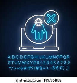 Version not supported neon light icon. Outer glowing effect. Website access problems. Web error notification sign with alphabet, numbers and symbols. Vector isolated RGB color illustration