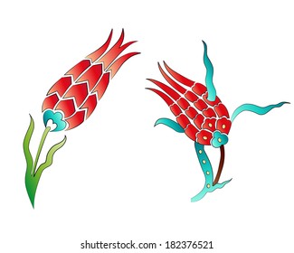 Versions of Ottoman decorative arts, abstract flowers