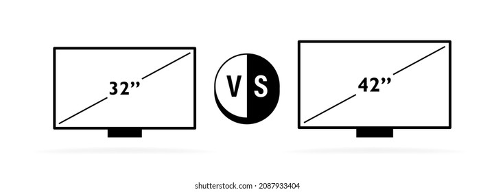 Versus 32 And 45 Inch TV Monitor. Comparison Of Two Different Television. VS Background For Comparison. Vector Illustration.