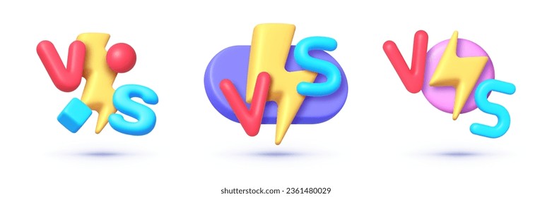 Versus 3d set on white background. 3d icon with versus. Versus Or VS Letters Logo symbol design template. Vector isolated illustration