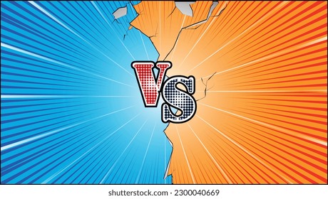 Versus art vector frame with cracked vector texture. cracked comic versus background. two color cartoon book versus. compared sides illustration.