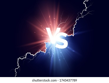 Versus background. Blue and red lights with white text VS. Vector illustration