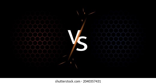 Versus background with hexagonal grid and VS letters. Red and blue competition background template. Vector illustration.