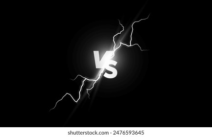 Frente al fondo con efecto de tormenta. Pantalla VS para juegos deportivos, partidos, torneos, artes marciales, Anuncio deportivo. relámpagos con destellos de luz. iluminación del Vector