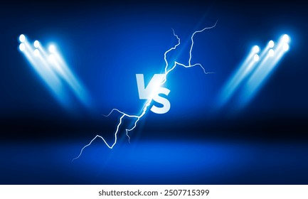 Versus fondo con efecto de tormenta. Pantalla VS para juegos deportivos, partido, torneo, artes marciales, Anuncio deportivo. relámpago con destellos de luz. Iluminación de Vector