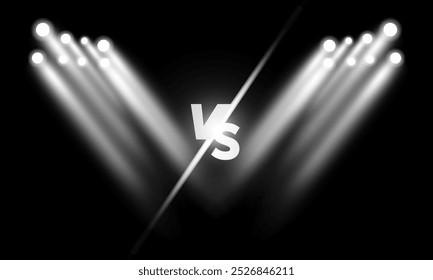 Versus fundo com efeito de trovoada. Tela VS para jogos de esporte, jogo, torneio, artes marciais, bandeira de esporte. relâmpago com flashes de luz. Iluminação vetorial