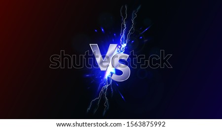 Versus banner with blue sparkling lightning. VS collision of metal letters with sparks and lightning in a red-blue background. Confrontation concept, competition vs match game. Versus battle. Vector