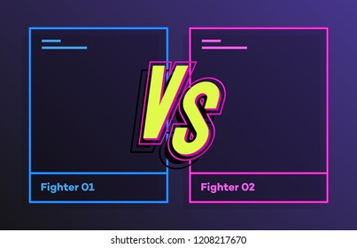 Versus banner with frame neon style blue and pink color for announcement of two fighters, sport, competition, contest, match game, battle. VS concept. Vector 10 eps