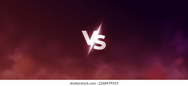 Versus banner. VS concept. Smoke from the fire. Red color. Fog backgorund. Isolated transparent mist or smog effect. Raised dust. Clouds. Realistic template. Vector illustration eps10.