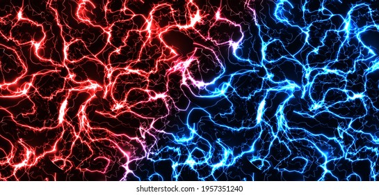 Versus, battle background, red and blue electrical discharges, lightning, cracks texture. Background for racing, battle, competition, sports and games. Vector illustration.