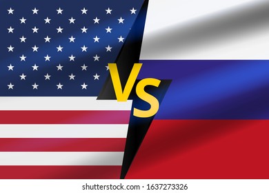 Versus Battle Background. USA VS Russia fight and battle. Concept with flag of United States of America and Russian Federation. Flat vector illustration EPS10