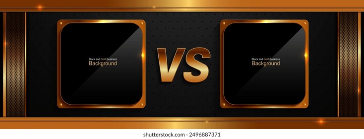 versus battle business background, black and gold metal texture steel aluminum industry, perfect marketing materials, template banner website, premium horizontal luxury illustration.