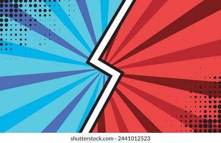 Versus battle comic template illustration blue and red sides pop art design