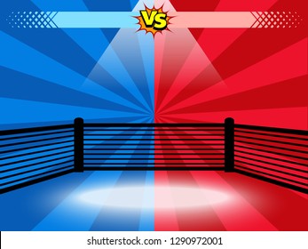 Versus battle concept background, comic book style, the boxing ring, red blue corners