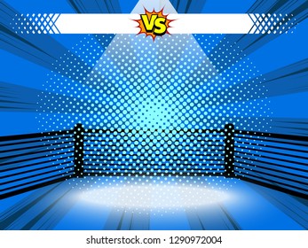 Versus battle concept background, comic book style, the boxing ring, red blue corners