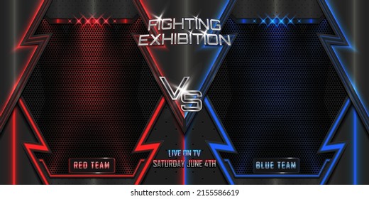 Frente a la batalla contra el fondo de afiches 3d horizontales realistas con logo metálico moderno. Concepto de MMA - Noche de lucha, MMA, boxeo, lucha libre, boxeo tailandés.