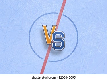 Versus battle of Hockey championship background vector illustration. Scratched texture of the ice arena skates template