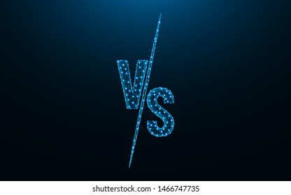 Versus Battle low poly design, Competition match game abstract geometric image, vs symbol wireframe mesh polygonal vector illustration made from points and lines on dark blue background