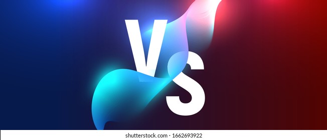 Versus battle neon vs background, blue and red vector rivals battle against each other vector backdrop template