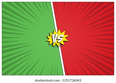 versus battle template with two panels decorated in retro comic style. halftone and radial lines background. vintage pop art illustration easy to edit and customize. eps 10