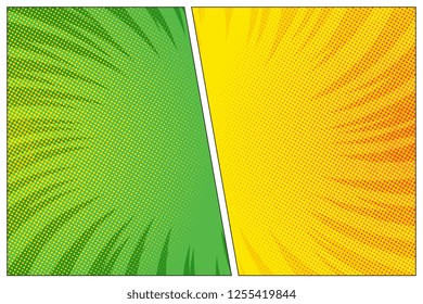 versus battle template with two panels decorated in retro comic style. halftone and radial lines background. vintage pop art illustration easy to edit and customize