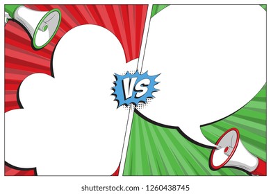 versus battle template with two panels decorated in retro comic style. halftone and radial lines background. vintage pop art illustration easy to edit and customize