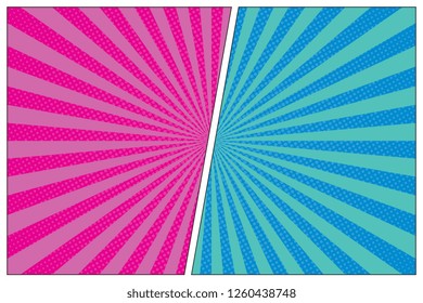versus battle template with two panels decorated in retro comic style. halftone and radial lines background. vintage pop art illustration easy to edit and customize