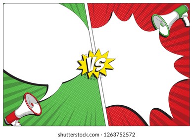 versus battle template with two panels decorated in retro comic style. halftone and radial lines background. vintage pop art illustration easy to edit and customize