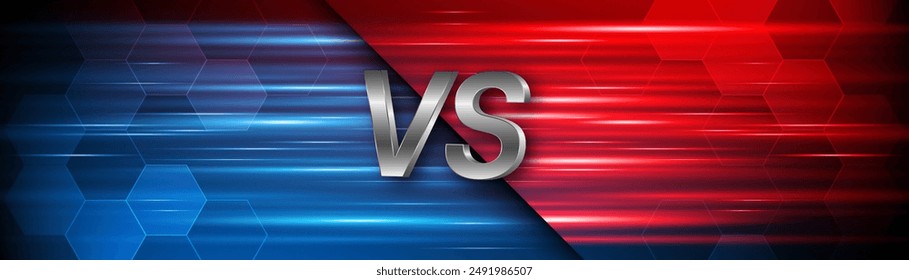 Versus between blue and red on dark background. Background concept for gaming and other competitions with empty space for design. Letter VS for a two-team match.	