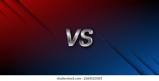 Versus between red and blue on black steel mesh background. Background concept for gaming and other competitions with empty space for design. Letter VS for a two-team match.
