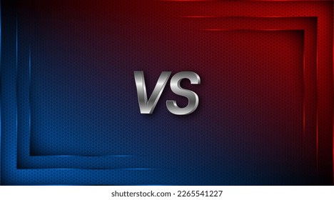 Versus between red and blue on black steel mesh background. Background concept for gaming and other competitions with empty space for design. Letter VS for a two-team match.
