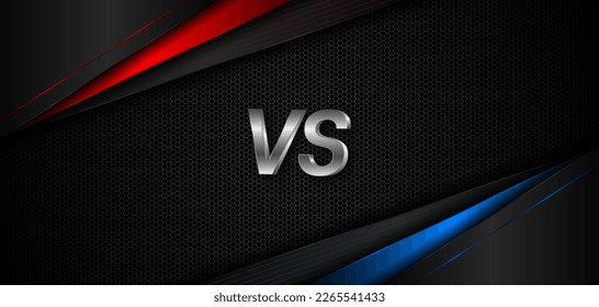 Versus between red and blue on black steel mesh background. Background concept for gaming and other competitions with empty space for design. Letter VS for a two-team match.
