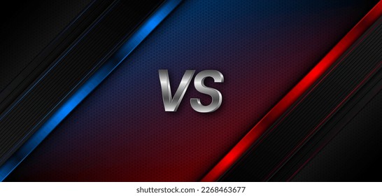 Versus between red and blue on black steel mesh background. Background concept for gaming and other competitions with empty space for design. Letter VS for a two-team match.	